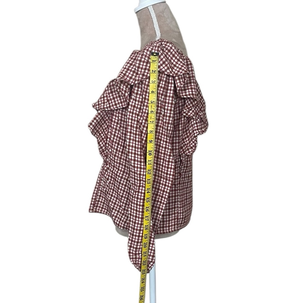 J. Crew Dusty Ivory Brick Red Flannel Gingham Blouse with Ruffle Detail - Picture 8 of 12